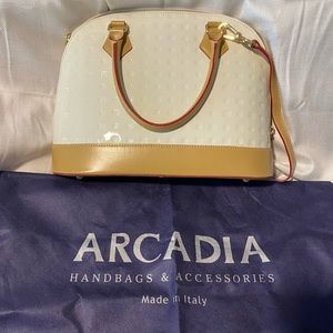 Arcadia White and Tan Italian Leather Handbag